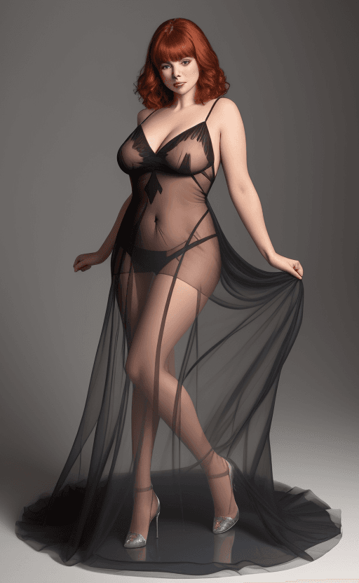 AI generated: Tessa fowler in a mesh see through gown, full body