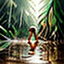 AI generated: jungle girl, particly submerged in quicksand, sinking in mud.