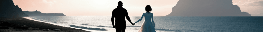 AI generated: A cute couple holding hands as they walk into the sunset, intricate, highly detailed, post-apocalyps...