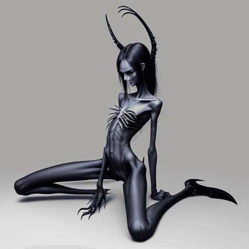 AI generated: extreme skinny slender girl, with long curved claws, skinny legs and long skinny calves in high heel...