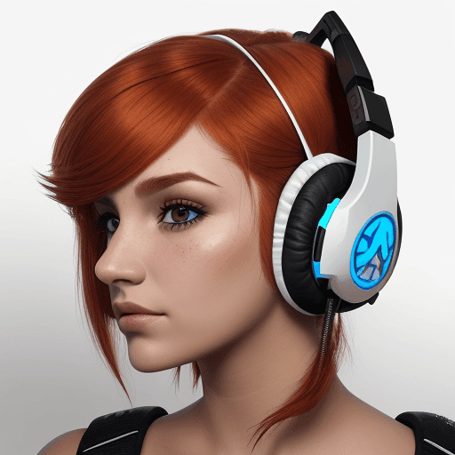 AI generated: chica viajera, artista, tierna, ruda , pelirroja cabello corto con la cara de frente, auriculares in...
