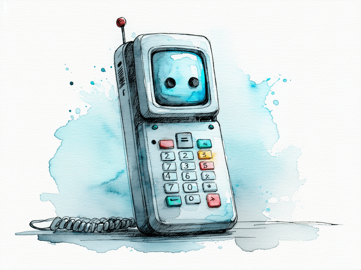 AI generated: A whimsical watercolor painting of a vintage flip phone, similar to early 2000s models, with a light...