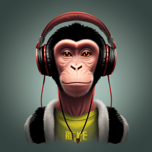 AI generated: monkey in rap style with headphones