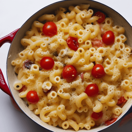 AI generated: Hyper realistic Macaroni with brie cheese and cherry tomatoes, daylight