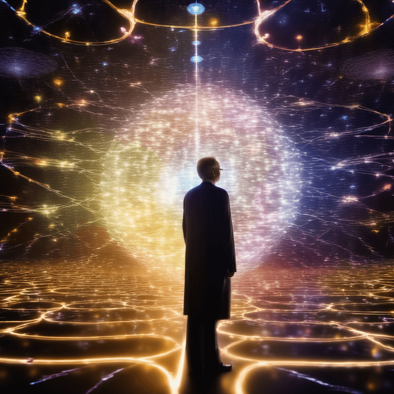 AI generated: A brilliant 48-year-old quantum physicist, surrounded by floating equations and illuminated by quant...