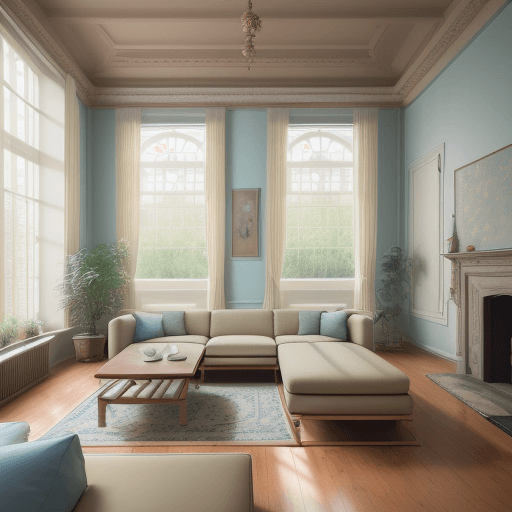AI generated: High resolution photography interior design, dreamy sunken living room conversation pit, wooden floo...