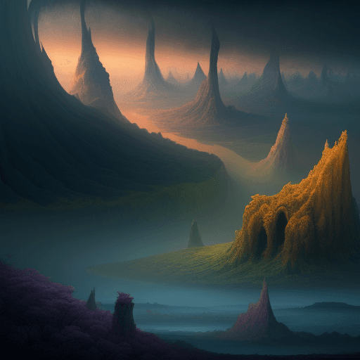 AI generated: a surrealisitc dreamy panoramic landscape, a dreamscape in a parallel universe, a warning for those ...