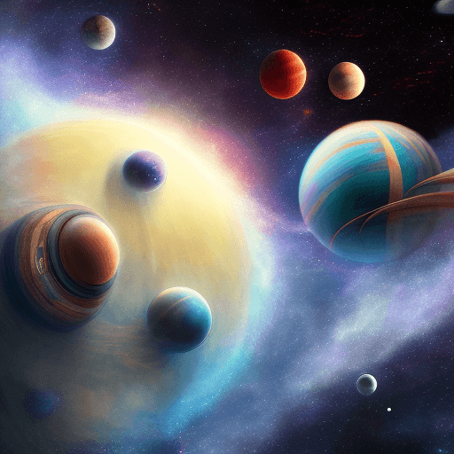 AI generated: the space scene with planets and stars, in the style of ethereal escapism, richly colored skies, vib...