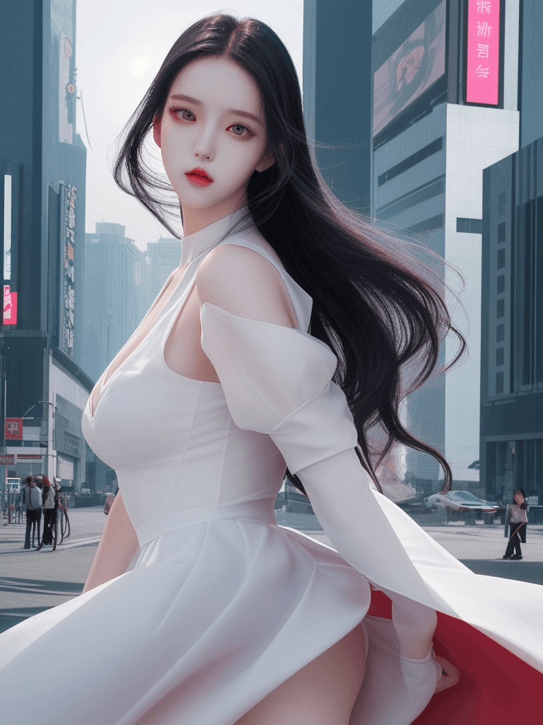 AI generated: close portrait a woman, beautiful clothes, girly style, long hair, red eyes, white skin, beautiful v...