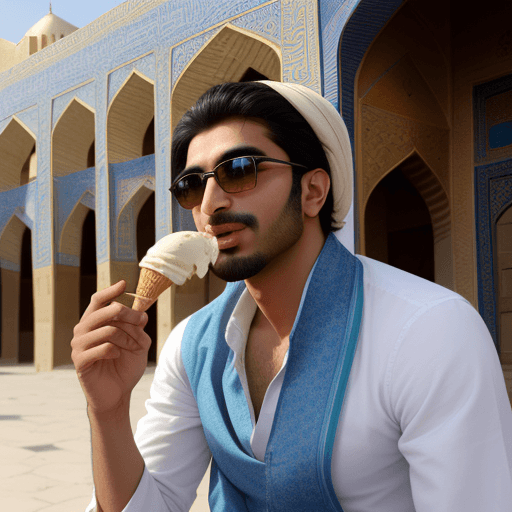 AI generated: Amir Ali in Isfahan, eating ice cream
