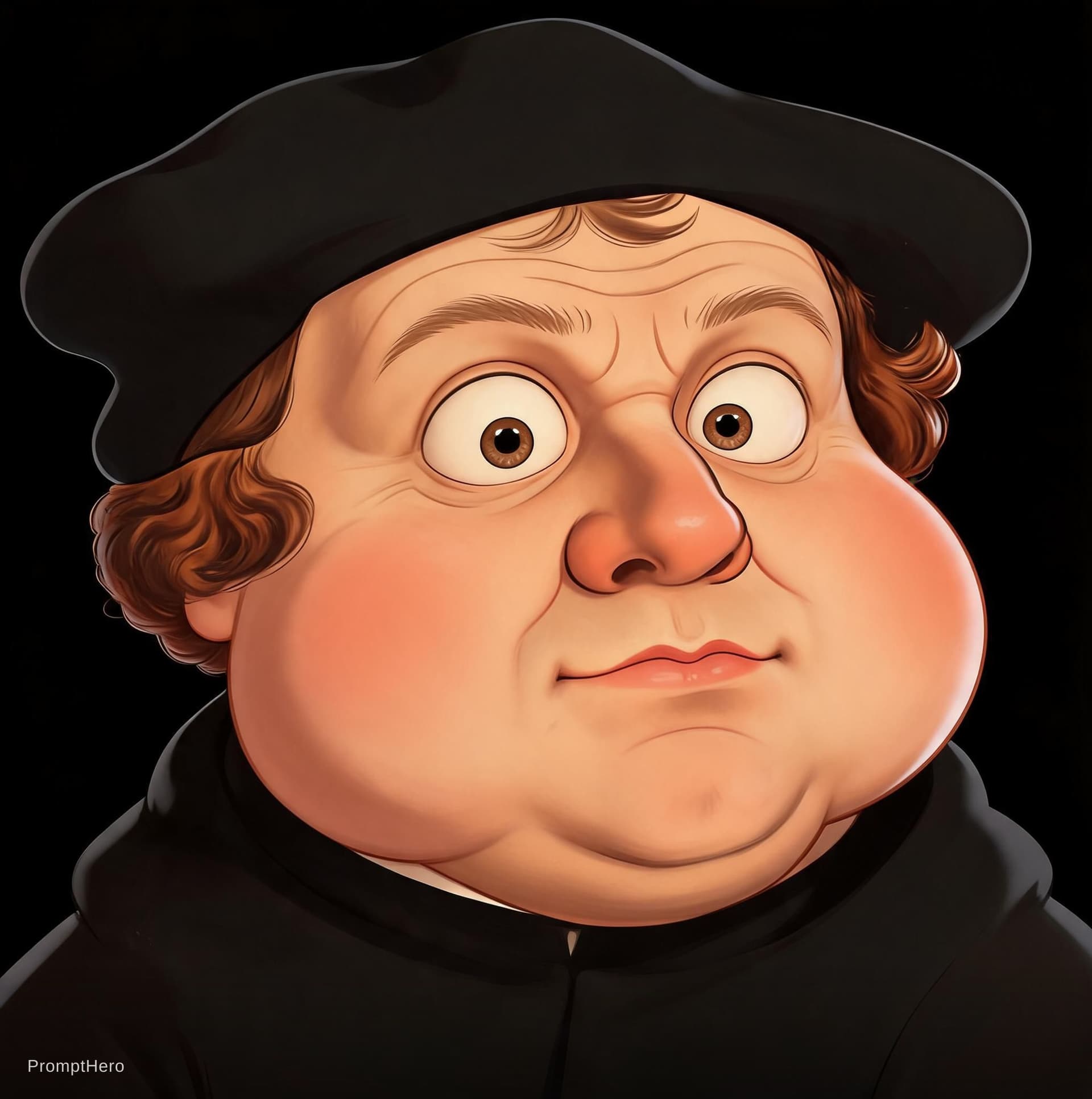 AI generated: funny caricature, big cartoonish head, exaggerated caricature features,  digital painting caricature...