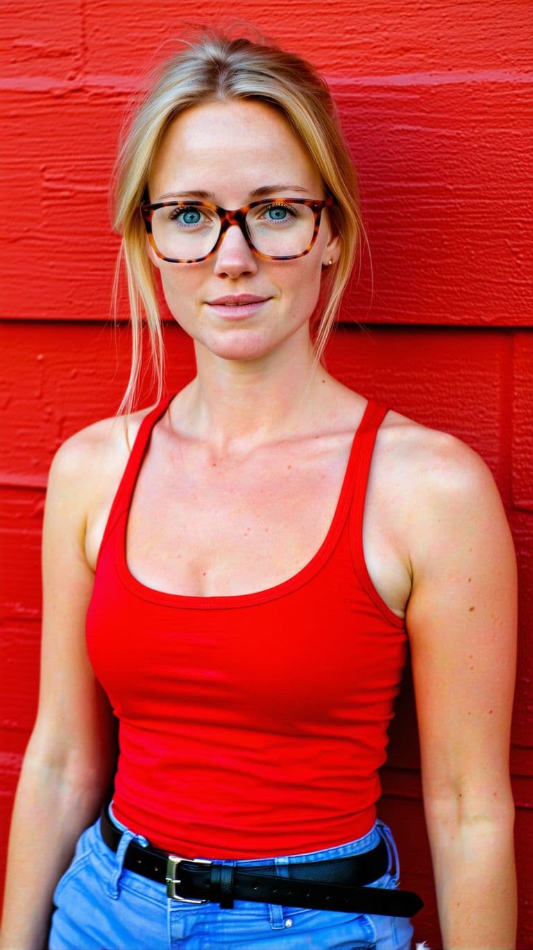 AI generated: A captivating portrait of a 26-year-old German teacher woman, gazing directly at the camera with her...
