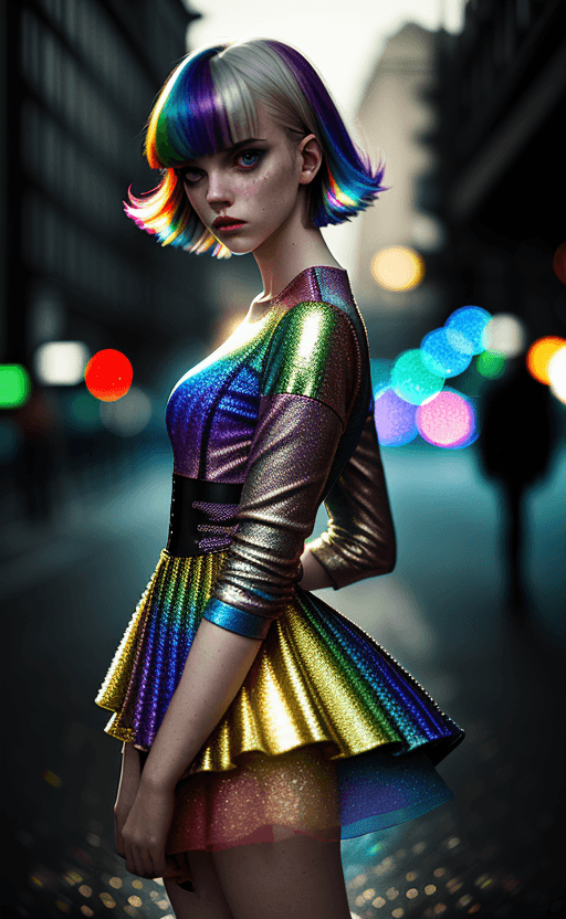 AI generated: rainbow lights effect fashion model silhouette shot with bokeh on photoshop, in the style of martine...