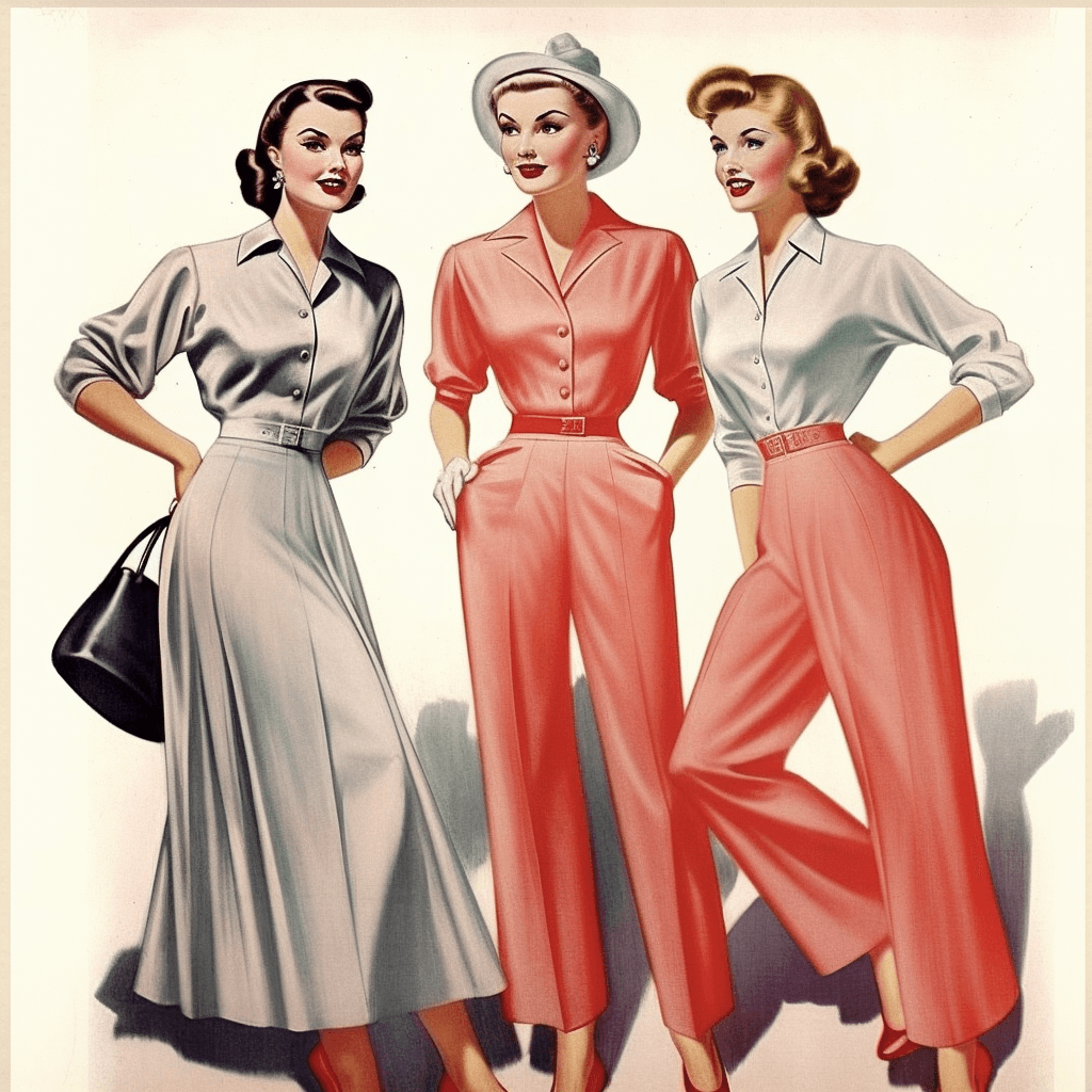 AI generated: women, perfect faces, fashion, 1954