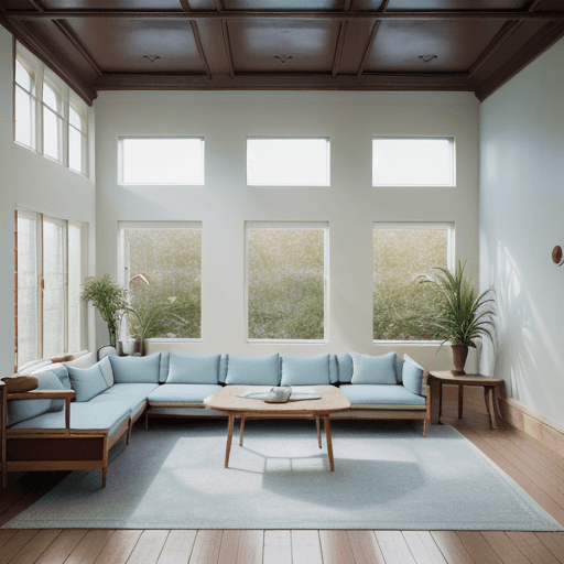 AI generated: High resolution photography interior design, dreamy sunken living room conversation pit, wooden floo...