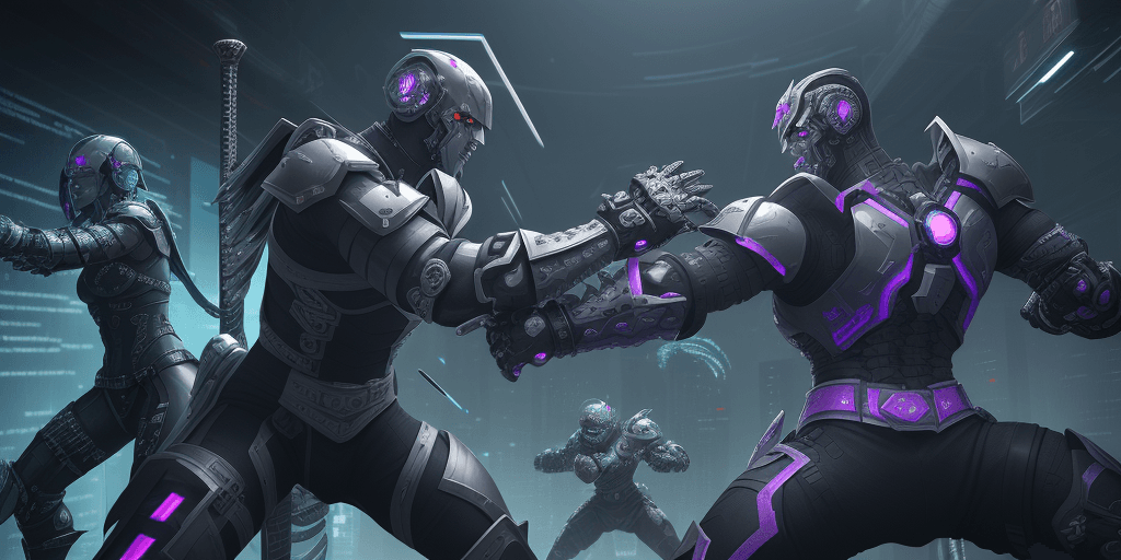 AI generated: Digital art, ultra-high-resolution, dynamic scene of an epic battle between developers in an open so...
