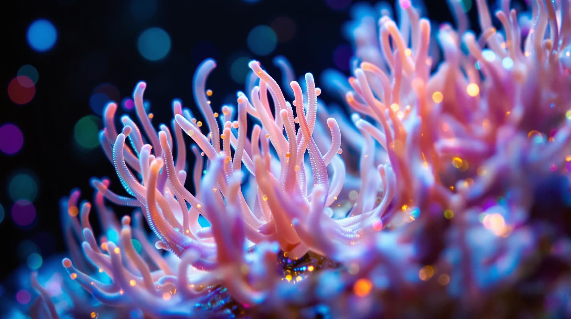 AI generated:   3d live corals,with thousand of flowers look like creatures, macro close up from a dynamic, Unexpe...