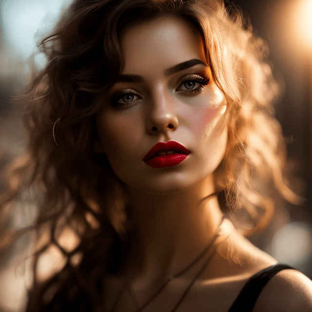 AI generated: mj, epic realistic, girl, art, rutkowski, rim light, medium close up, cinematic, makeup, red lips
