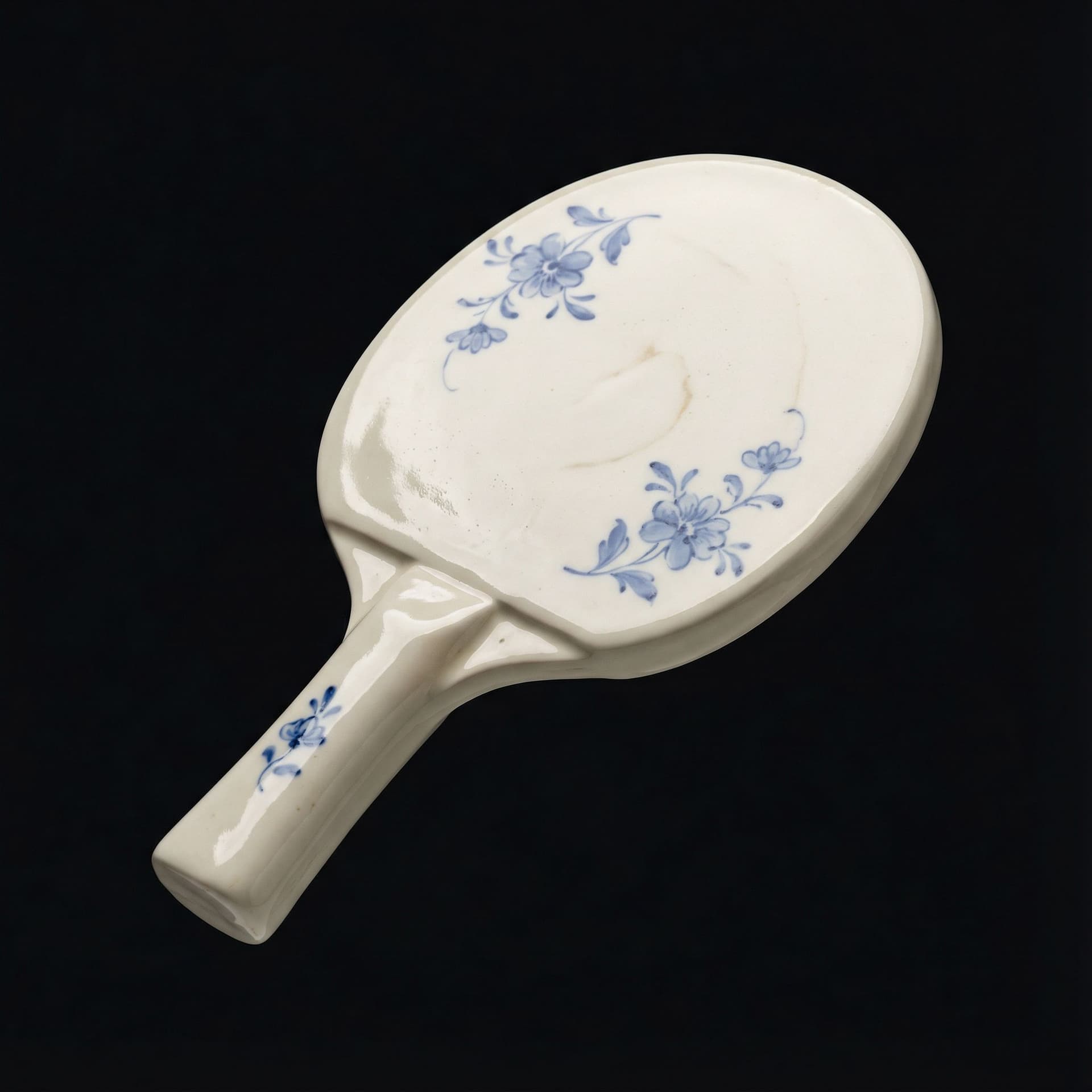AI generated: A hyper-realistic editorial 3D render of a ping pong racket sculpted from fine porcelain china, phot...