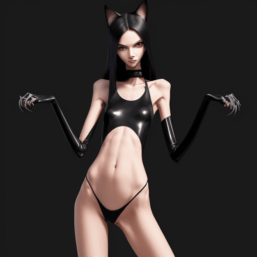 AI generated: ultra skinny girl with long black curved cat's claws, 