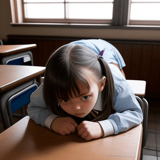 AI generated: Young Girl Bend over a table and tied to IT, she IS wearing a school Uniform,