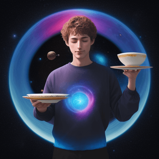 AI generated: photo of a man represented as energy in outer space with a realistic and artistic design style holdi...