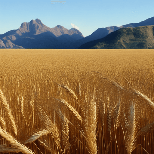 AI generated: a sown wheat field with mountains in the background 