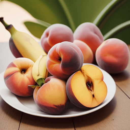 AI generated: generate a high quality photo of several peaches, bananas