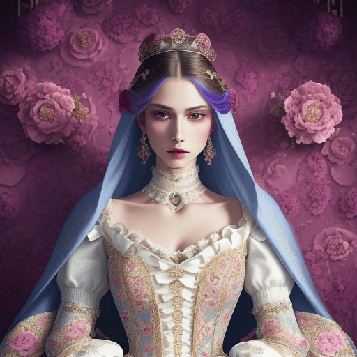 AI generated: (royal, woman, highly detailed clothes adorned with laces and floral elements, luxurious laces), abs...