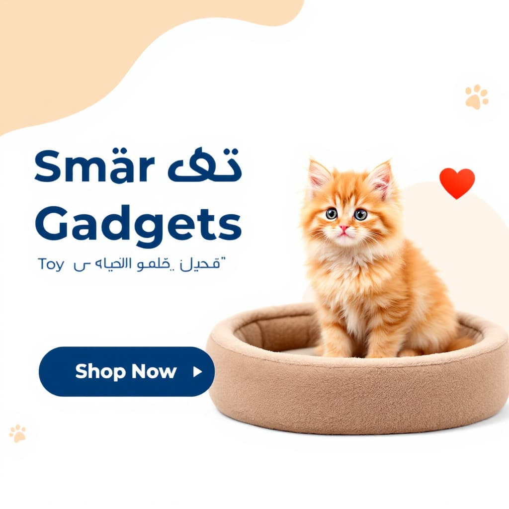 AI generated: A stylish banner showcasing a featured smart gadget for pets. The background is a mix of soft beige ...