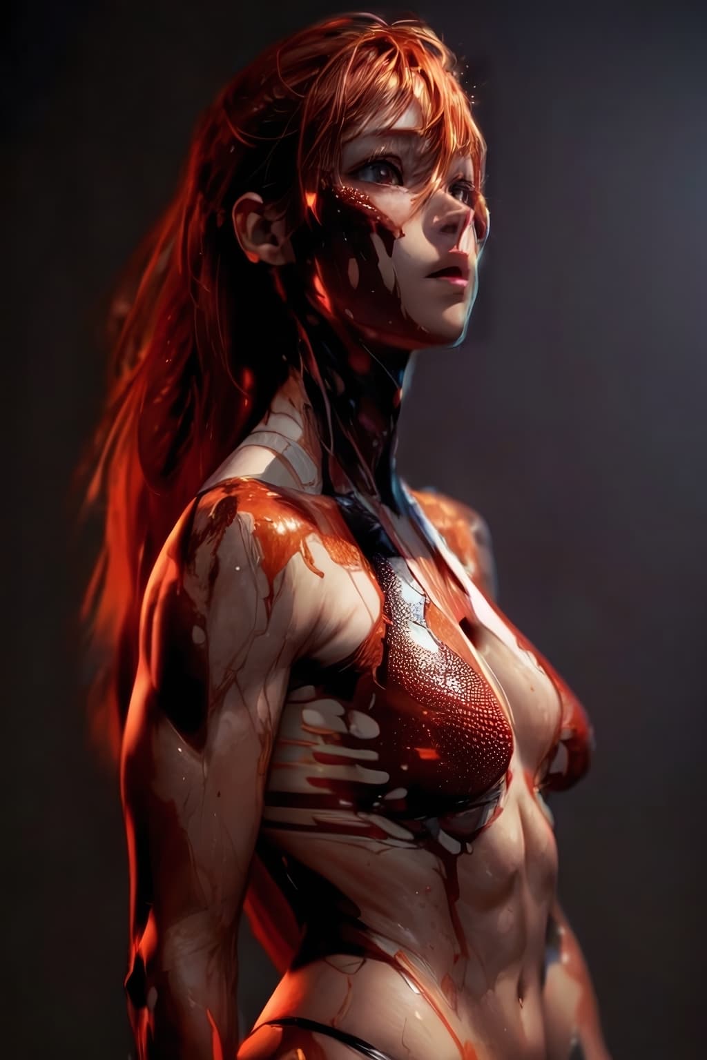 AI generated: 1girl, a real perfect female anatomy of ginger, sweaty naked upper body, hyper details, volumetric l...