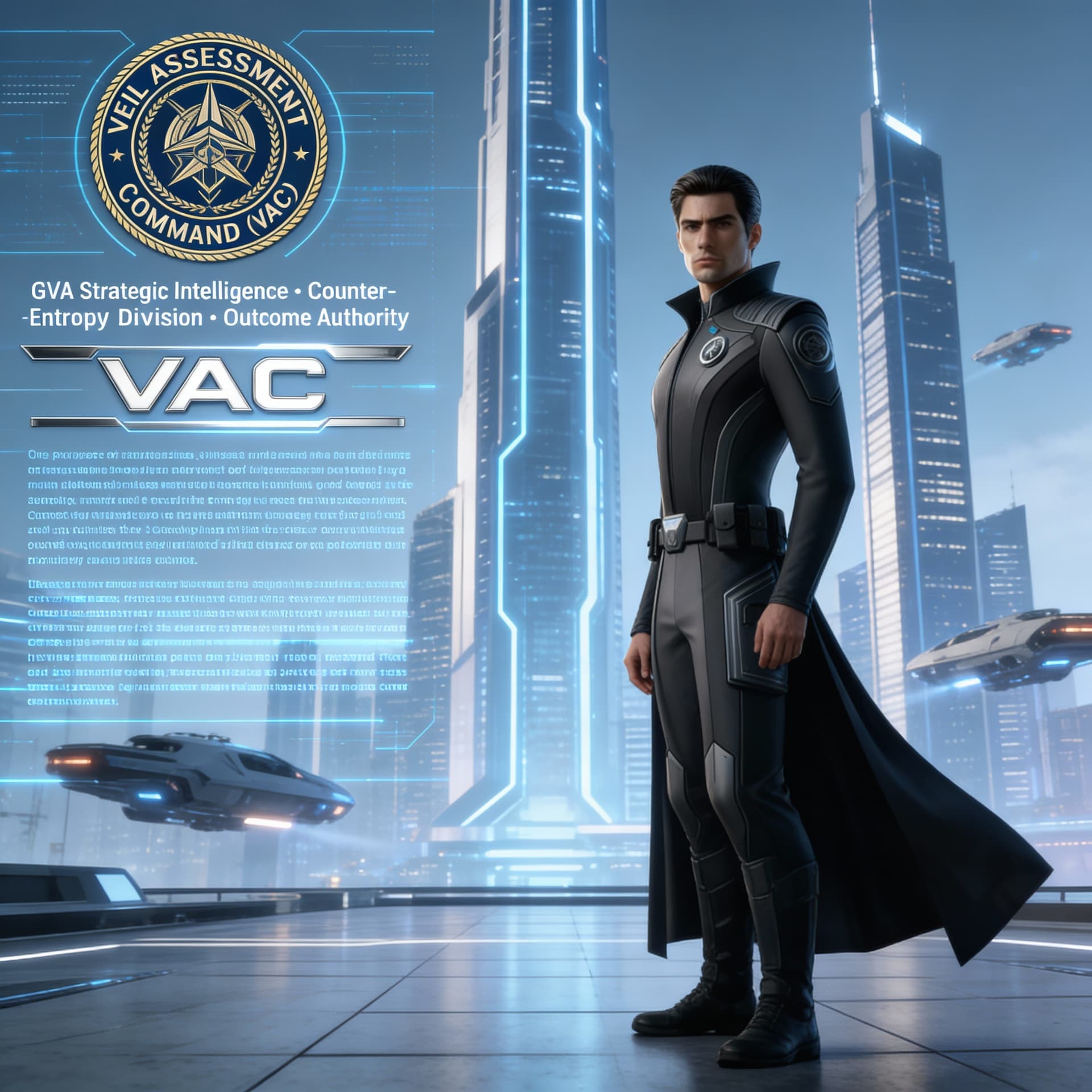 AI generated: Create a Sci-fi image feturing a Seal for:

VEIL ASSESSMENT COMMAND (VAC)
GVA Strategic Intelligence...