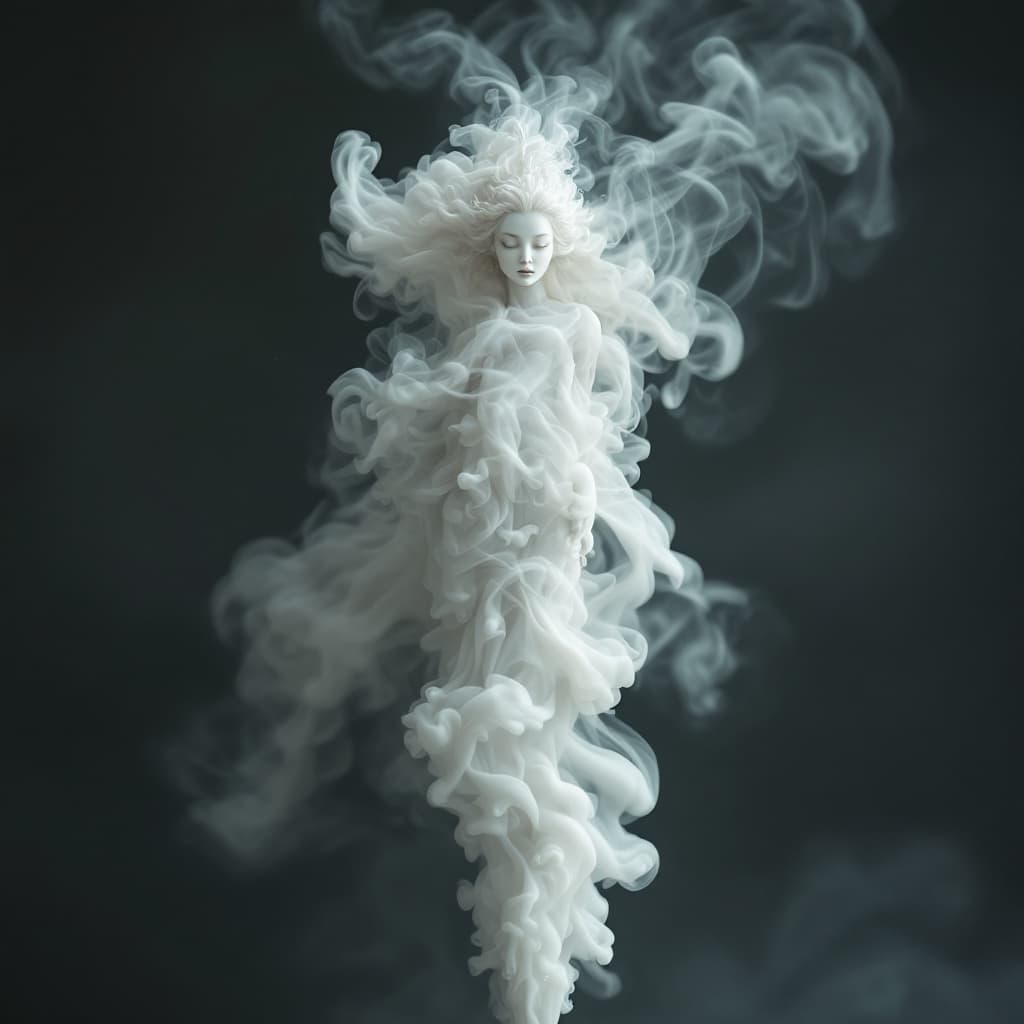 AI generated: L'image présente une représentation enfumée d'une belle déesse, qui semble être une déesse blanche e...