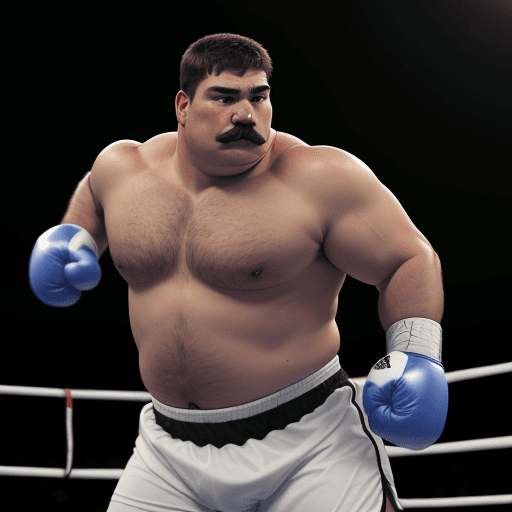 AI generated: A man of almost large size, but an athlete, round face, mustache, small nose without blades, in a bo...