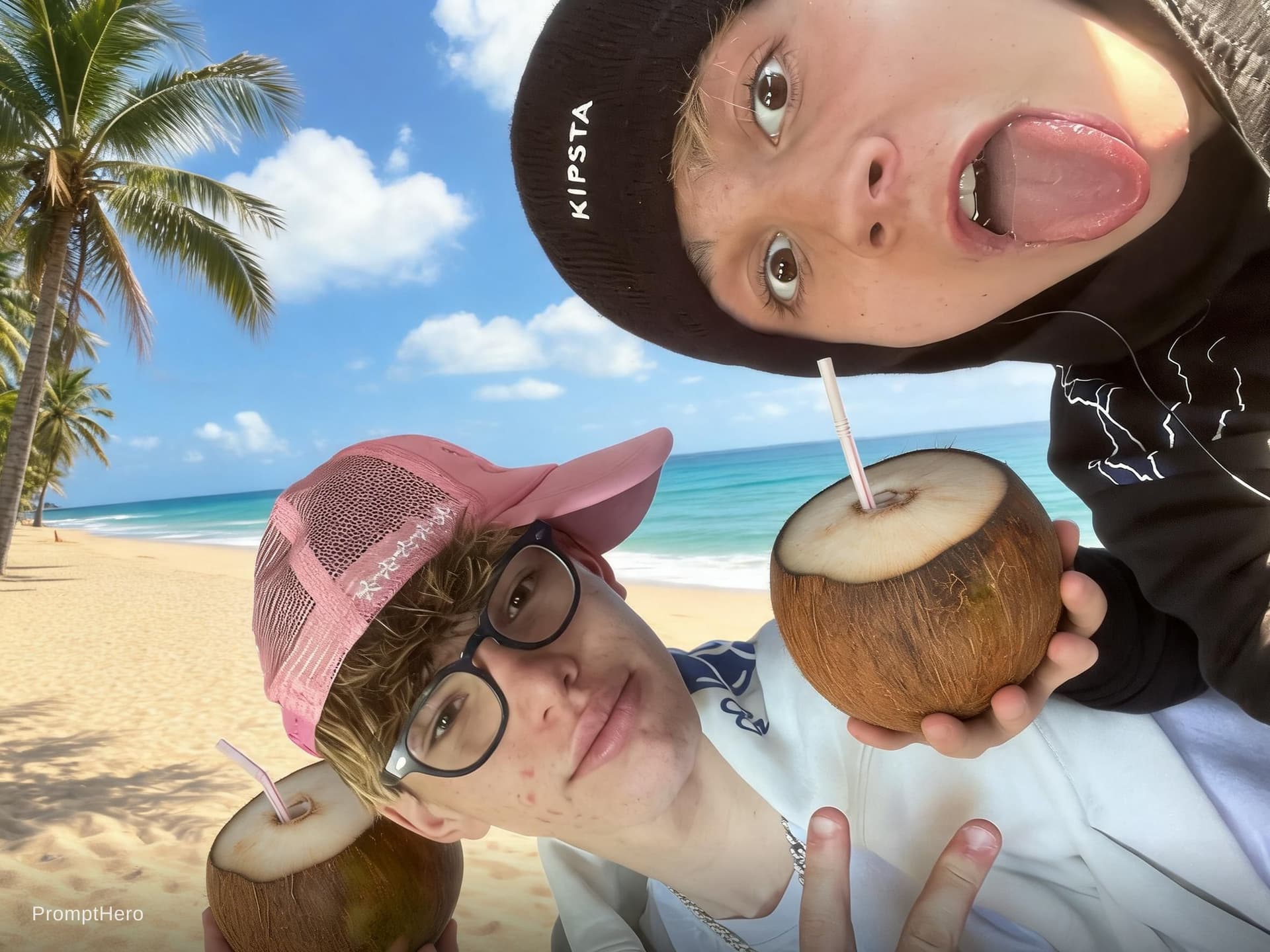 AI generated: In spiaggia a Cuba con il cocco in mano