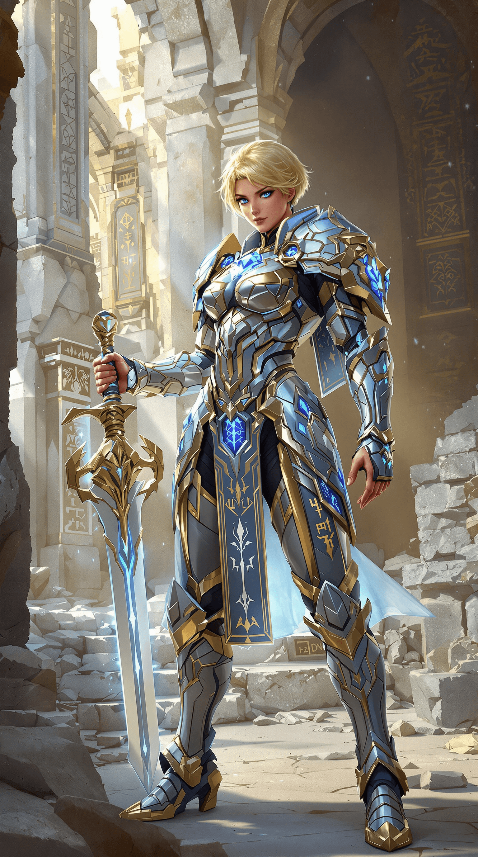 AI generated: A pretty, courageous sentinel with an athletic and toned build, her bright blue eyes filled with unw...