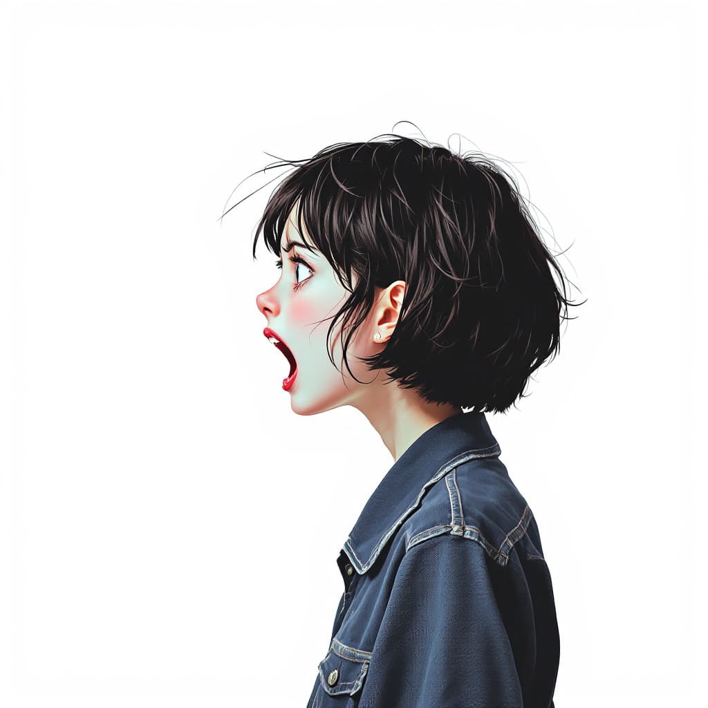 AI generated: Girl with short hair on 4 supports with expression of fear and open mouth with blush looking back On...