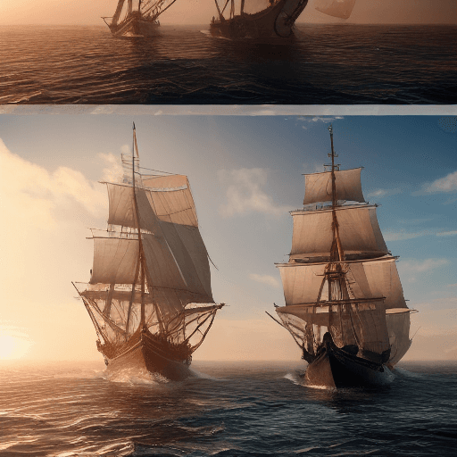 AI generated: Photo of a ultra realistic sailing ship, dramatic light, pale sunrise, cinematic lighting, battered,...