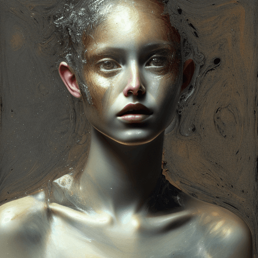 AI generated: a woman, in the style of made of bright silver liquid metal, layered fabrications, nicola samori, br...