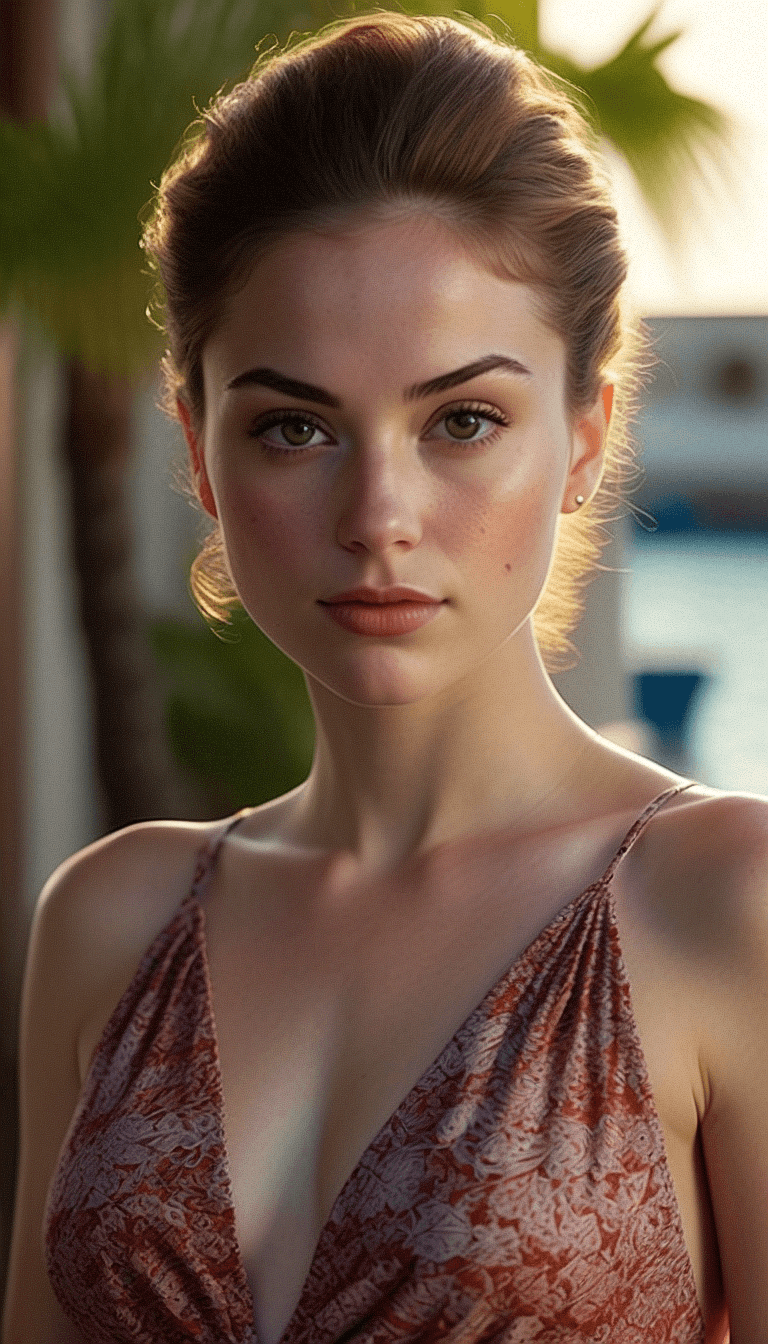 AI generated: A waist-up portrait of a young beautiful brunette girl, lip-gloss, (freckles:0.5) skin, asymmetrical...