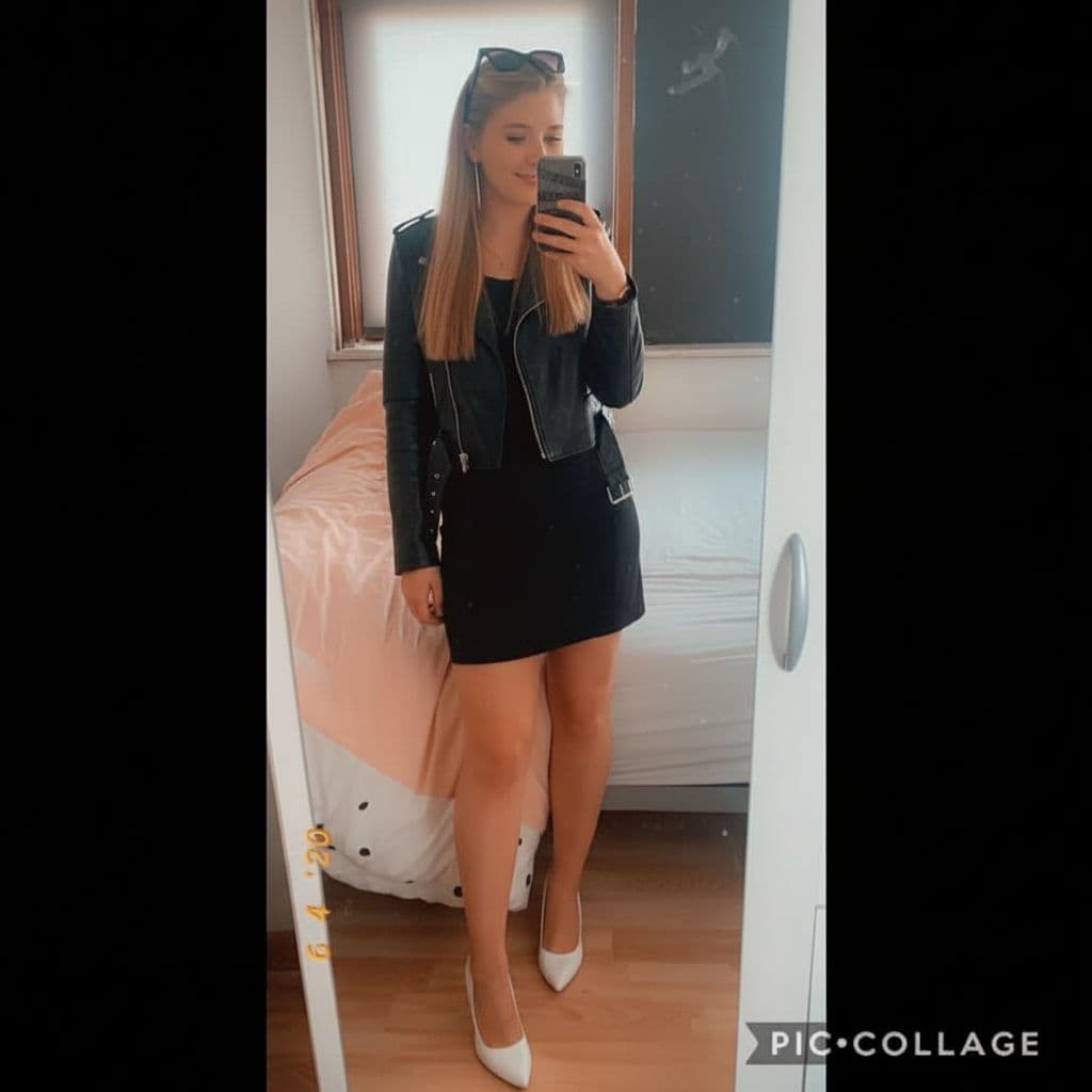 AI generated:  She's standing up white heels