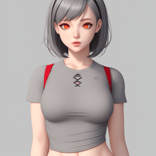 AI generated: Gray minishirt open at center for female vroid model