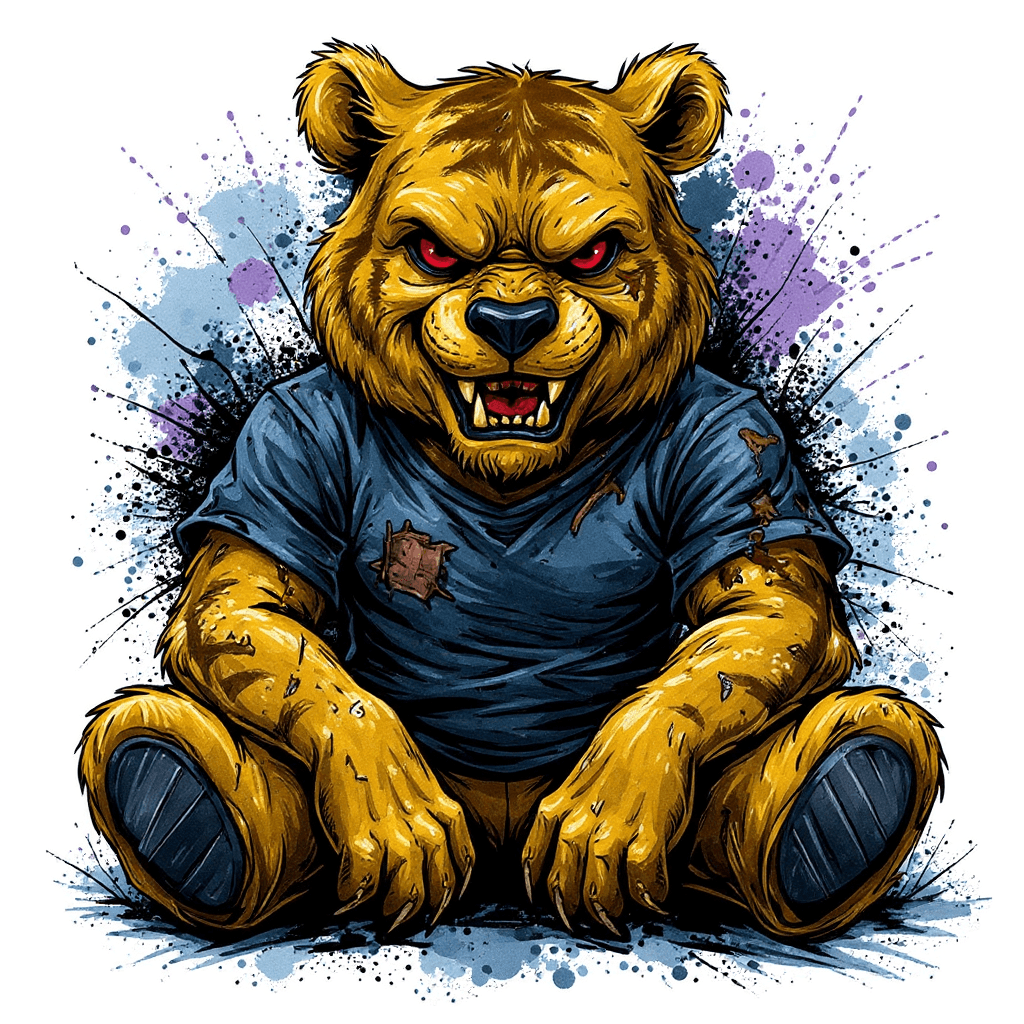AI generated: Graphic t-shirt design of an evil, aggressive cartoon woolf character sitting down. The tiger has a ...
