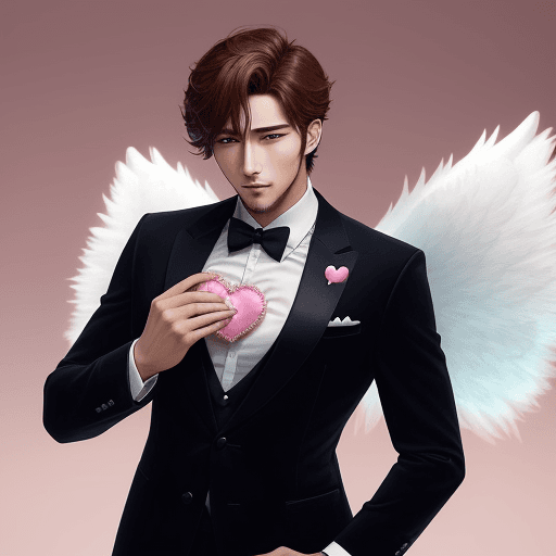 AI generated: A very handsome anime-mesmerizing male teddy bear that's holding a heart with a very suave outfit an...