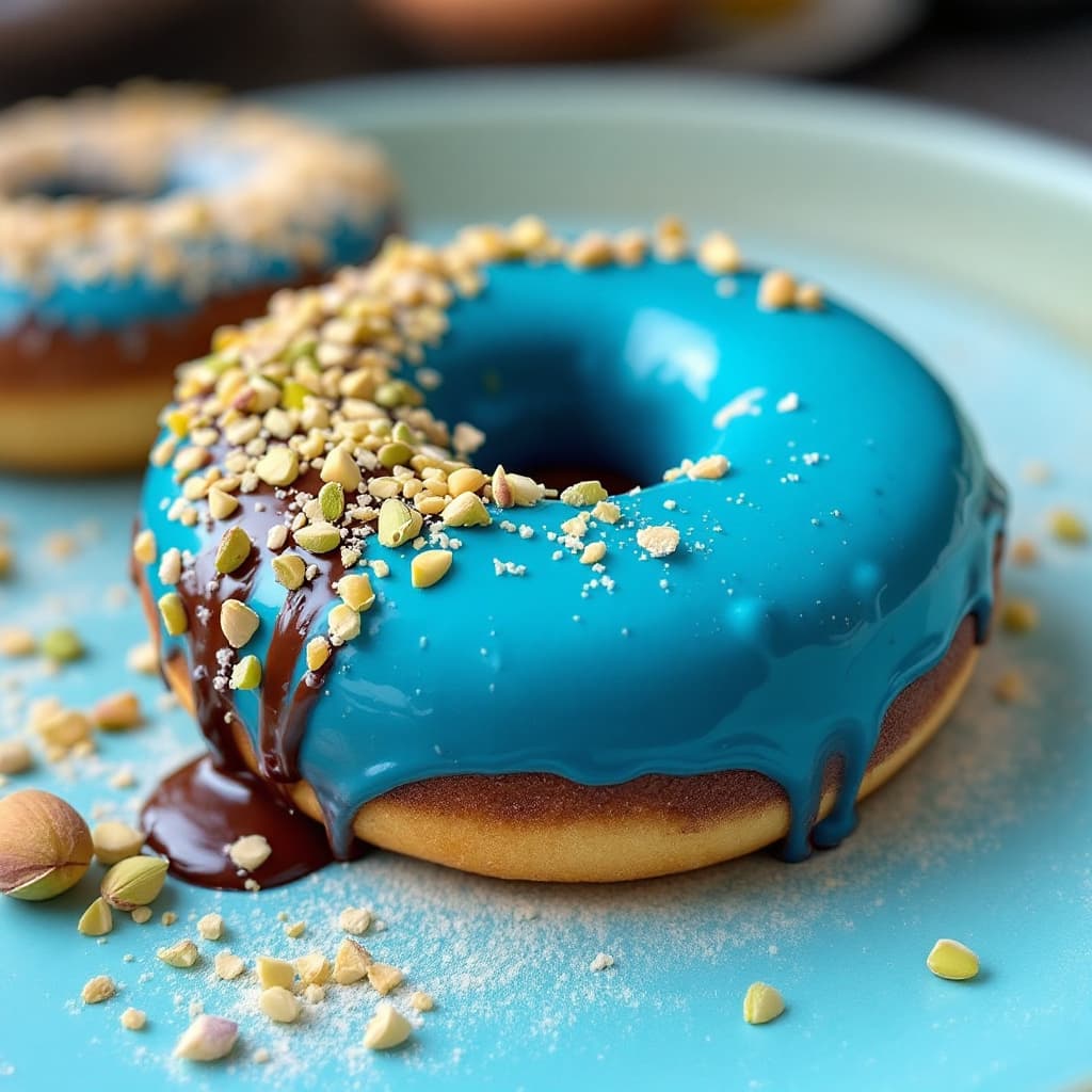 AI generated: I want sweet donuts drowned in chocolate, pistachios and lotus without flowers. The color of the Cal...