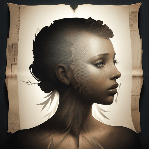 AI generated: A beautiful woman, double exposure, surreal artwork, printed on cracked african continent paper, art...