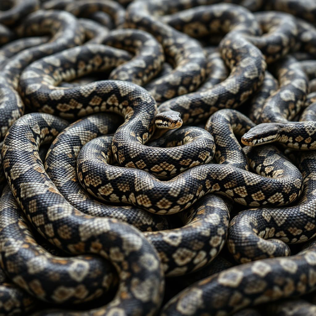 AI generated: Create an image for a background that consists of a massive number of diamondback rattlesnakes huddl...