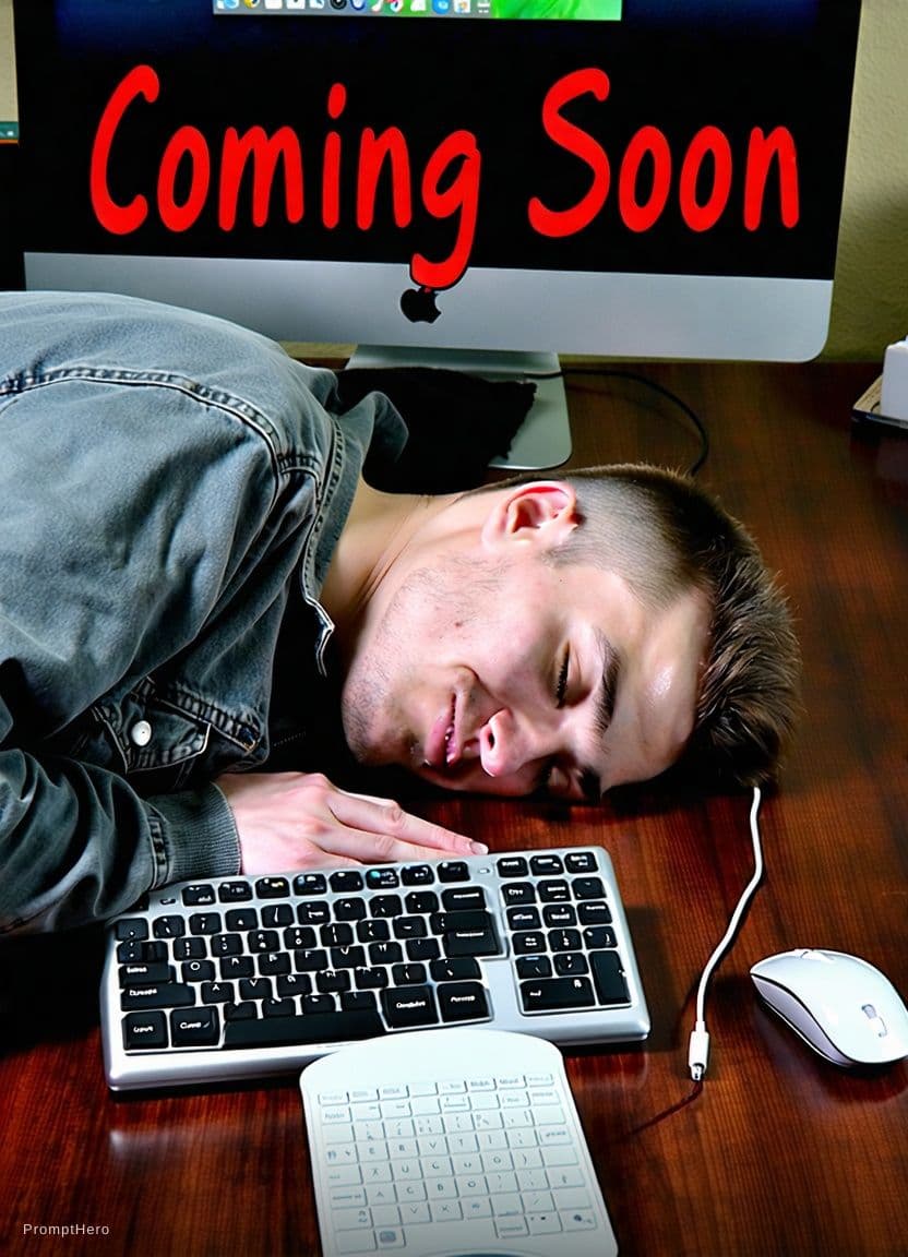 AI generated: A player who has fallen asleep at a computer is sleeping on a table with a keyboard, a computer mous...