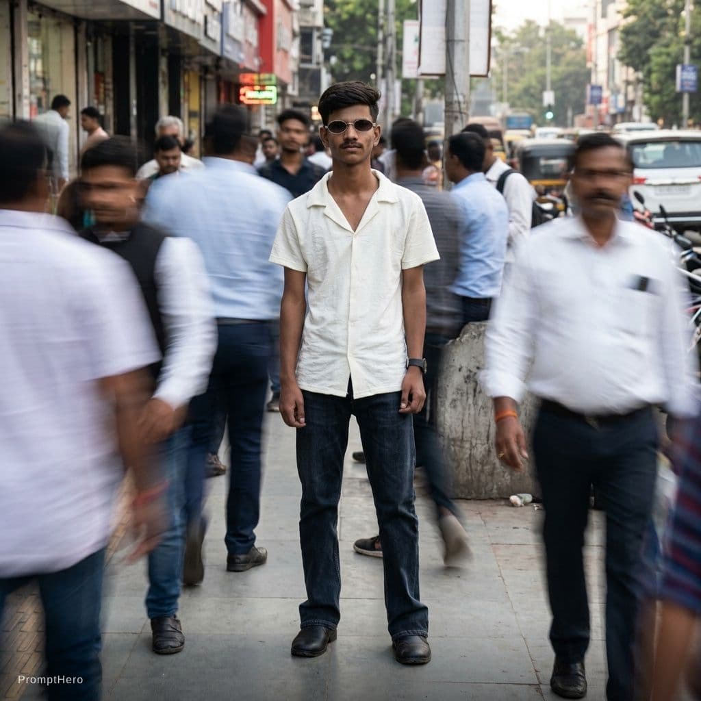 AI generated: editorial photography, front shot, essence of urban hustle with a single focused professional female...