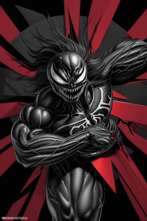 AI generated: Watch transforms into a Venom with the design and character of Watch. The watch is Black and red, wi...